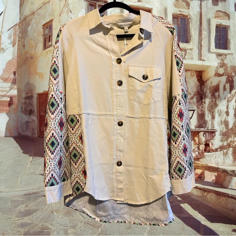 DAVI & DANI Cream Button-Up Shacket